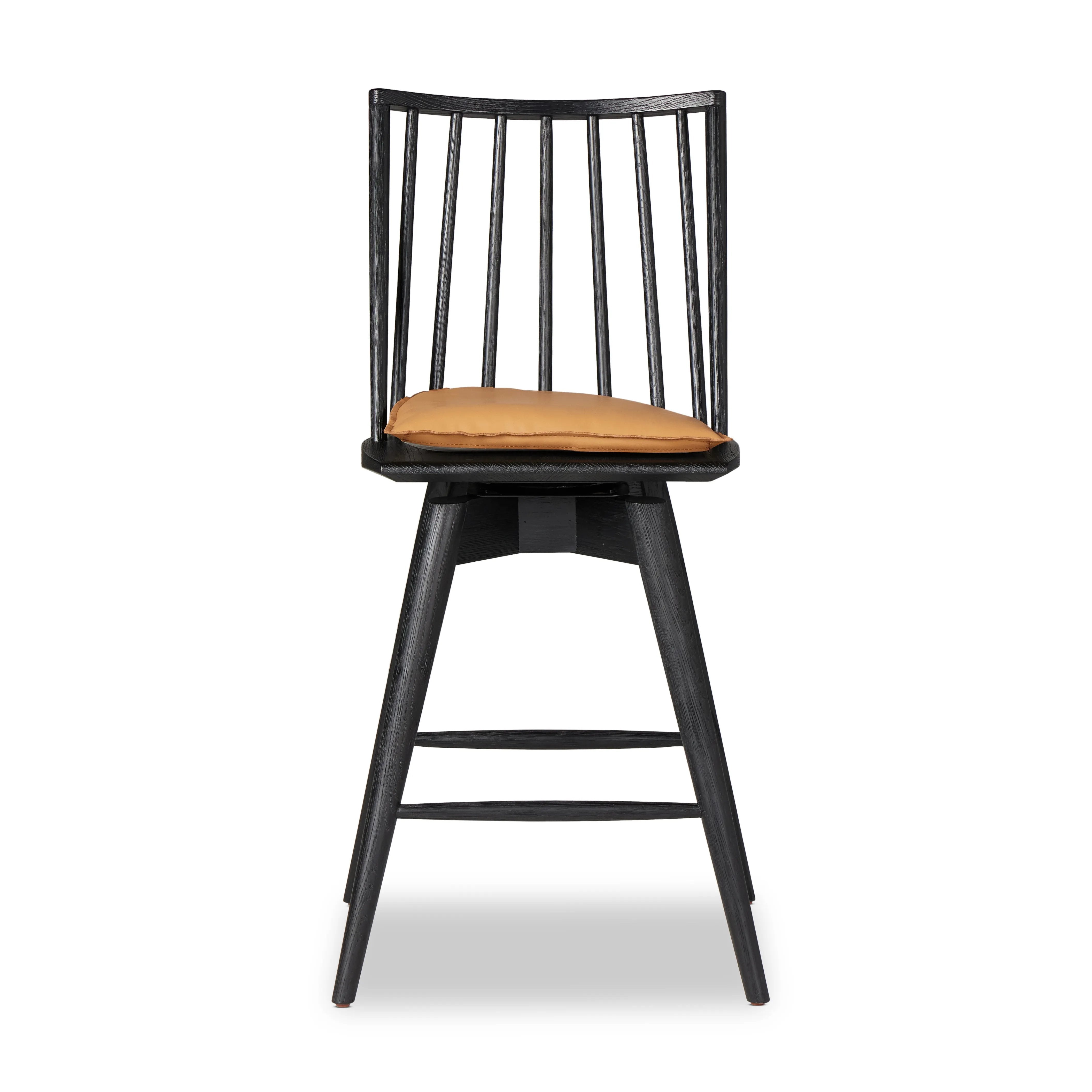 Featuring Lewis Black Counter Swivel Stool with Cushion by Four Hands at Amethyst Home. A new take on the traditional Windsor. This tall beauty is wire-brushed to highlight the cathedral grain of black oak. Perfectly sized for the counter, with a swivel for ease and a top-grain leather cushion for comfort.Overall Dimensions: 21.75"W x 21"L x 42"H
Collec. Amethyst Home provides interior design, new home construction design consulting, vintage area rugs, and lighting in the Winter Garden metro area.
