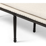 Solid oak legs support bench-style dining seat with water-repellent performance fabric in a versatile cream. Nailhead trim for fun finishing touch. Performance fabrics are specially created to withstand spills, stains, high traffic and wear, ensuring long-term comfort and unmatched durability. Amethyst Home provides interior design, new construction, custom furniture, and area rugs in the Miami metro area.