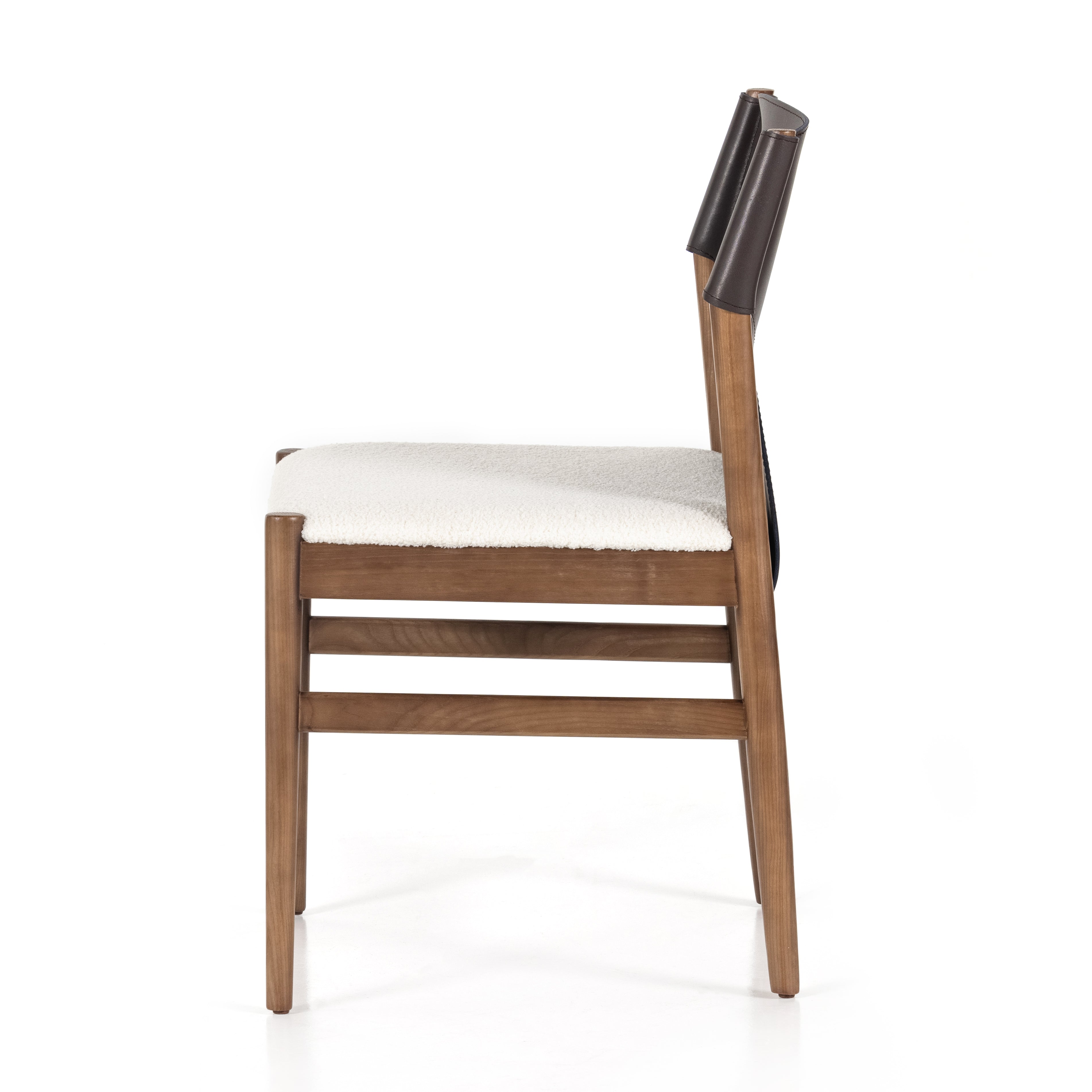 Featuring Lulu Espresso Leather Armless Dining Chair by Four Hands at Amethyst Home. Sleek, streamlined seating with a midcentury vibe. Lulu Espresso Leather Armless Dining Chair features a sling leather seatback and a faux shearling seat in liquid-repellent performance fabric. Frame and legs made of solid ash wood. Performance fabrics are specially created to withstand spills, stains, high . Amethyst Home provides interior design services, furniture, rugs, and lighting in the Monterey metro area.