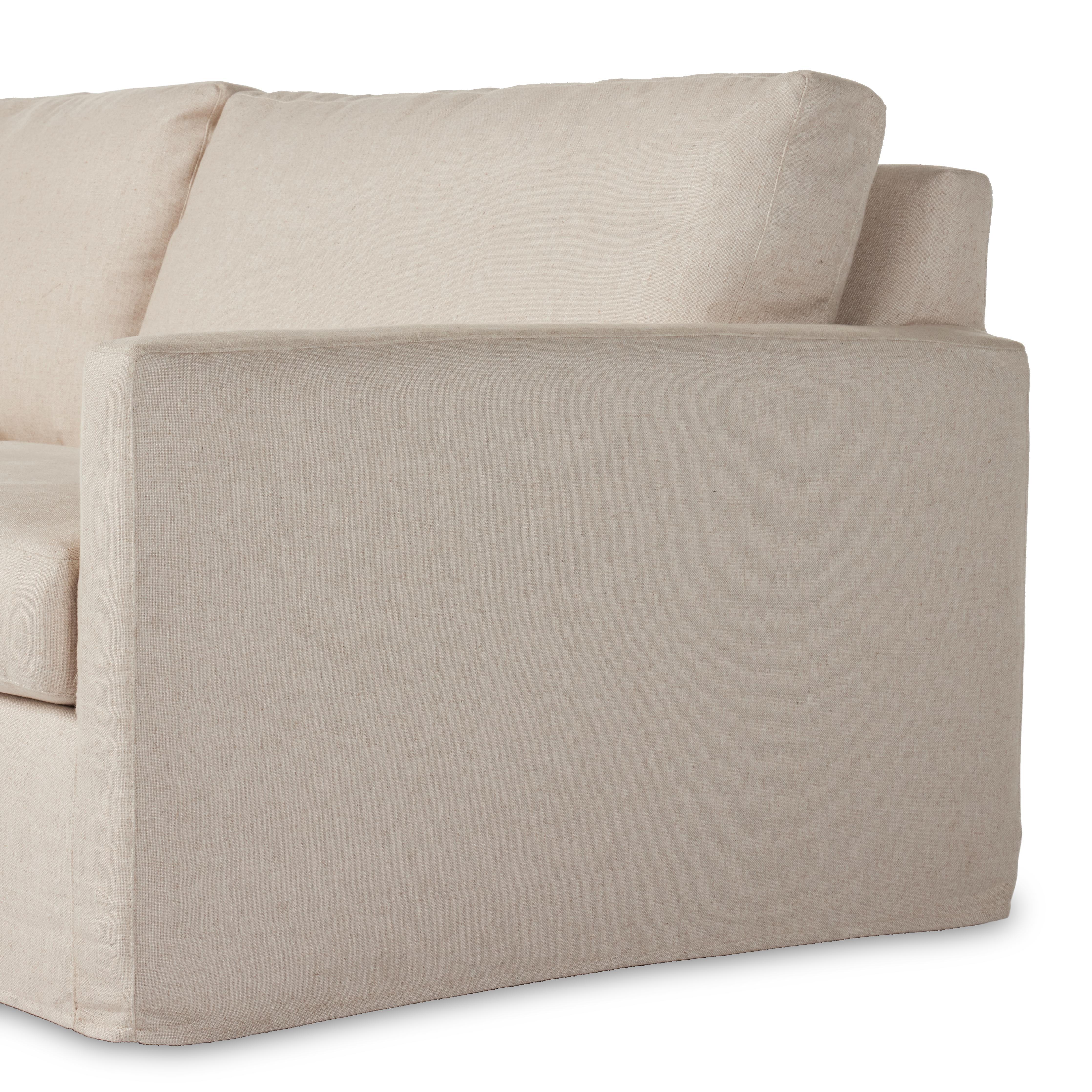 Proudly built by American makers using US-sourced materials. This classic slipcovered sofa features clean track arms plus down feather-blend cushioning for the ultimate seating experience. Upholstered with a fully removable slipcover of PFAS-free performance fabric that can be dry-cleaned for easy care. Crafted in the USA.SA. Amethyst Home provides interior design, new home construction design consulting, vintage area rugs, and lighting in the Austin metro area.