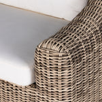 Traditional heritage shape on a grand scale. An outdoor dining sofa is crafted from durable natural teak in a gorgeous, woven pattern highlighting the texture's natural highs and lows. Oversized with deep-seated comfort with loose pillows for the ultimate outdoor lounge. Cover or store indoors during inclement weather and when not in use. Amethyst Home provides interior design, new construction, custom furniture and area rugs in the Des Moines metro area