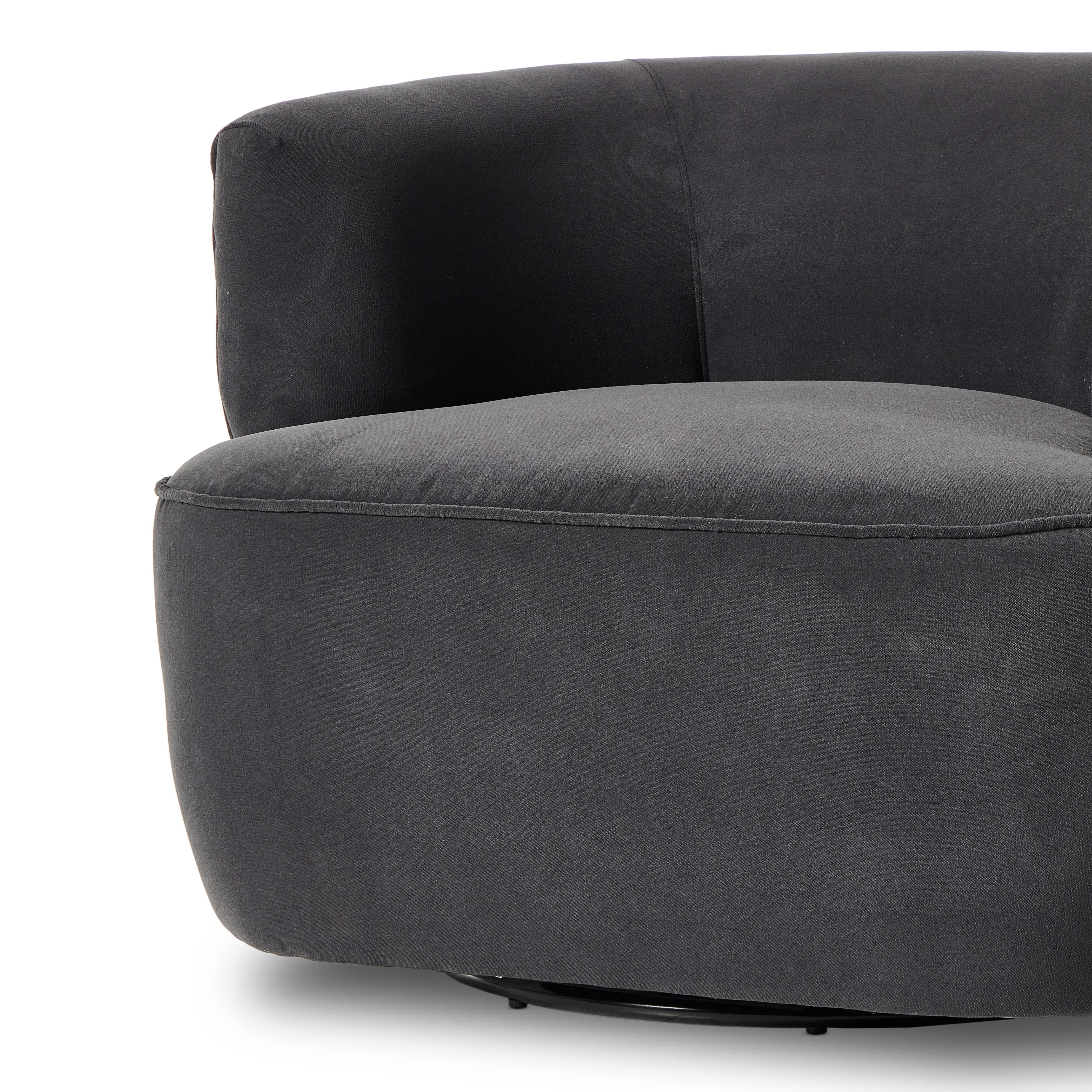 Featuring Mila Swivel Chair - Henry Charcoal by Four Hands at Amethyst Home. Charcoal high-performance fabric pairs with a hidden 360-degree swivel. Performance fabrics are specially created to withstand spills, stains, high traffic and wear, ensuring long-term comfort and unmatched durability.Overall Dimensions: 33"W x 35.5"L x 27"H
Collection: Atelier. Amethyst Home provides interior design, new home construction design consulting, vintage area rugs, and lighting in the Newport Beach metro area.