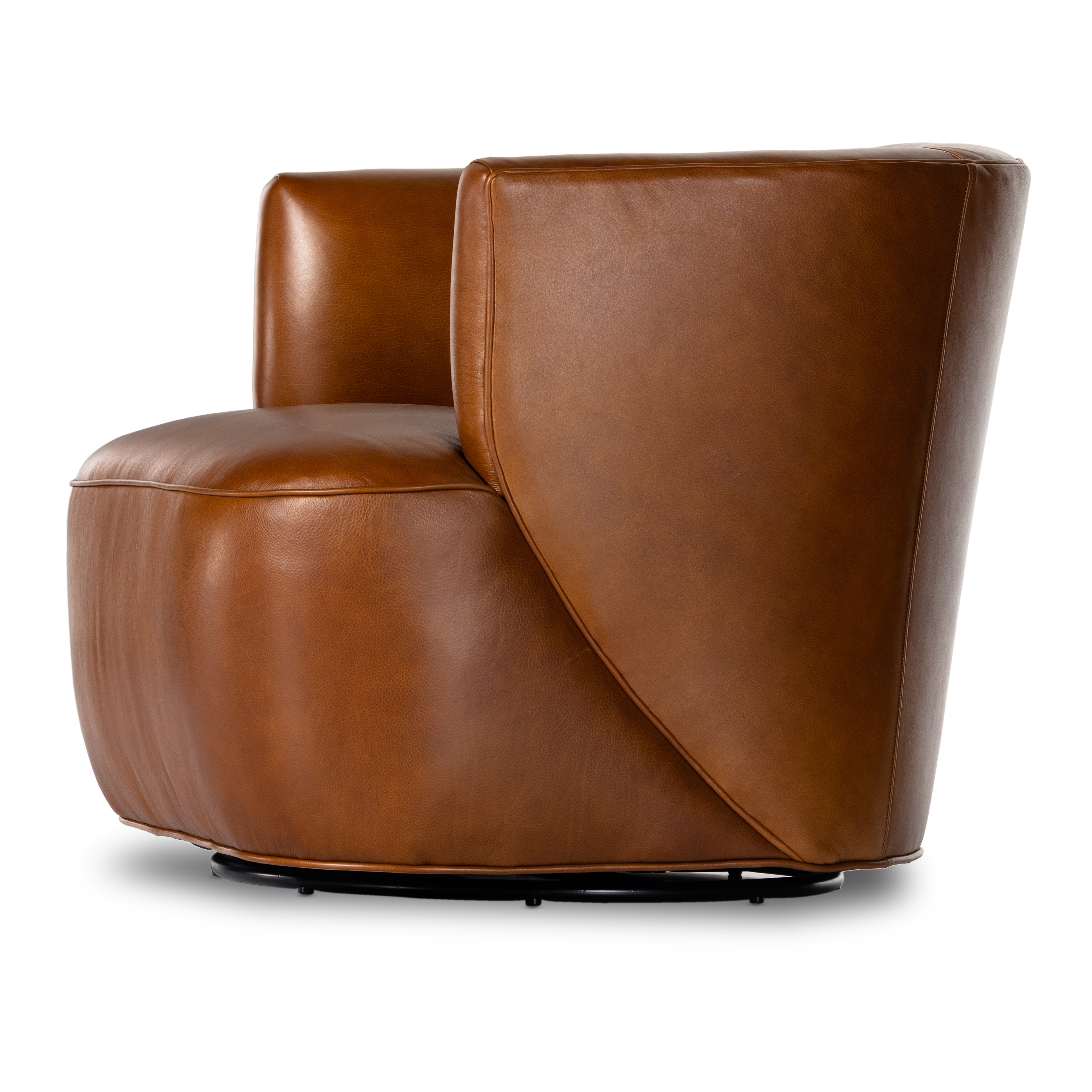 Sultry and sensible. Warm top-grain leather hugs the curves of modern-minded seating, with a hidden swivel for a functional touch. Amethyst Home provides interior design, new construction, custom furniture and area rugs in the Kansas City metro area