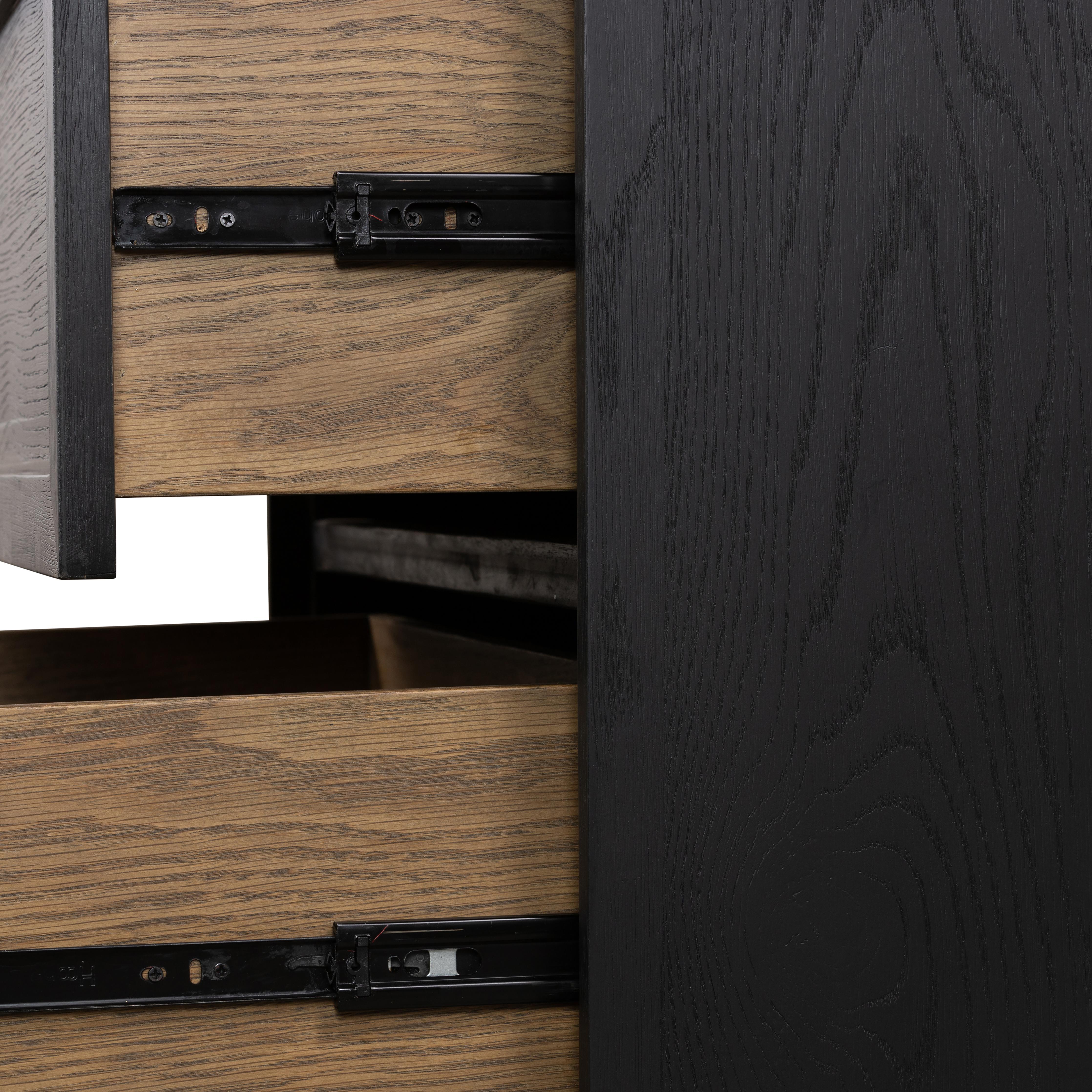 Featuring Millie Drifted Matte Black Nightstand by Four Hands at Amethyst Home. The Millie Drifted Matte Black Nightstand is perfect for adding a touch of modern charm to your home. With its drifted matte black veneer, solid parawood and iron accents, this nightstand brings a sophisticated style to any bedroom. Plus, the antique pewter and drifted oak color. Amethyst Home provides interior design, new home construction design consulting, vintage area rugs, and lighting in the Charlotte metro area.