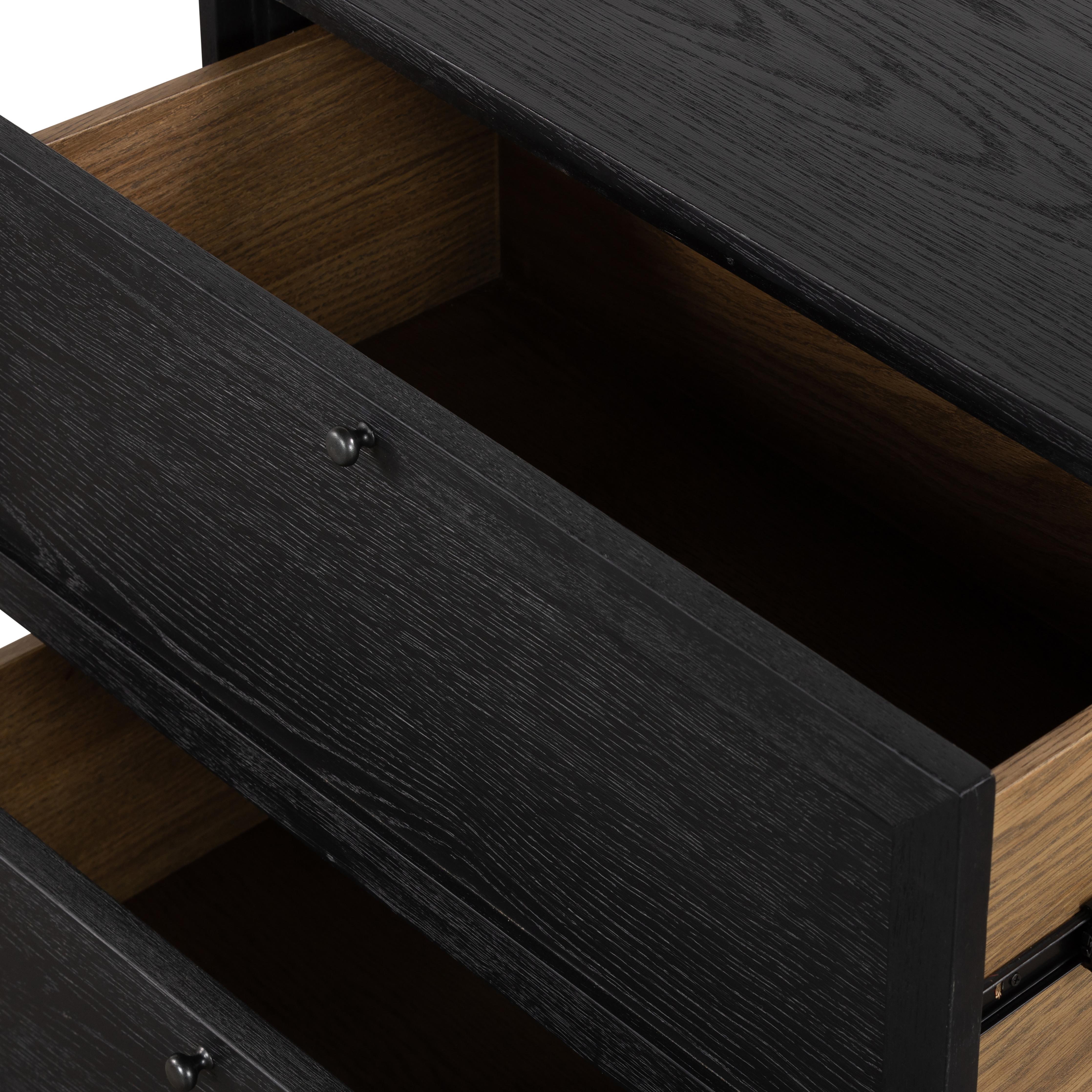 Featuring Millie Drifted Matte Black Nightstand by Four Hands at Amethyst Home. The Millie Drifted Matte Black Nightstand is perfect for adding a touch of modern charm to your home. With its drifted matte black veneer, solid parawood and iron accents, this nightstand brings a sophisticated style to any bedroom. Plus, the antique pewter and drifted oak colors ma. Amethyst Home provides interior design, new home construction design consulting, vintage area rugs, and lighting in the Miami metro area.