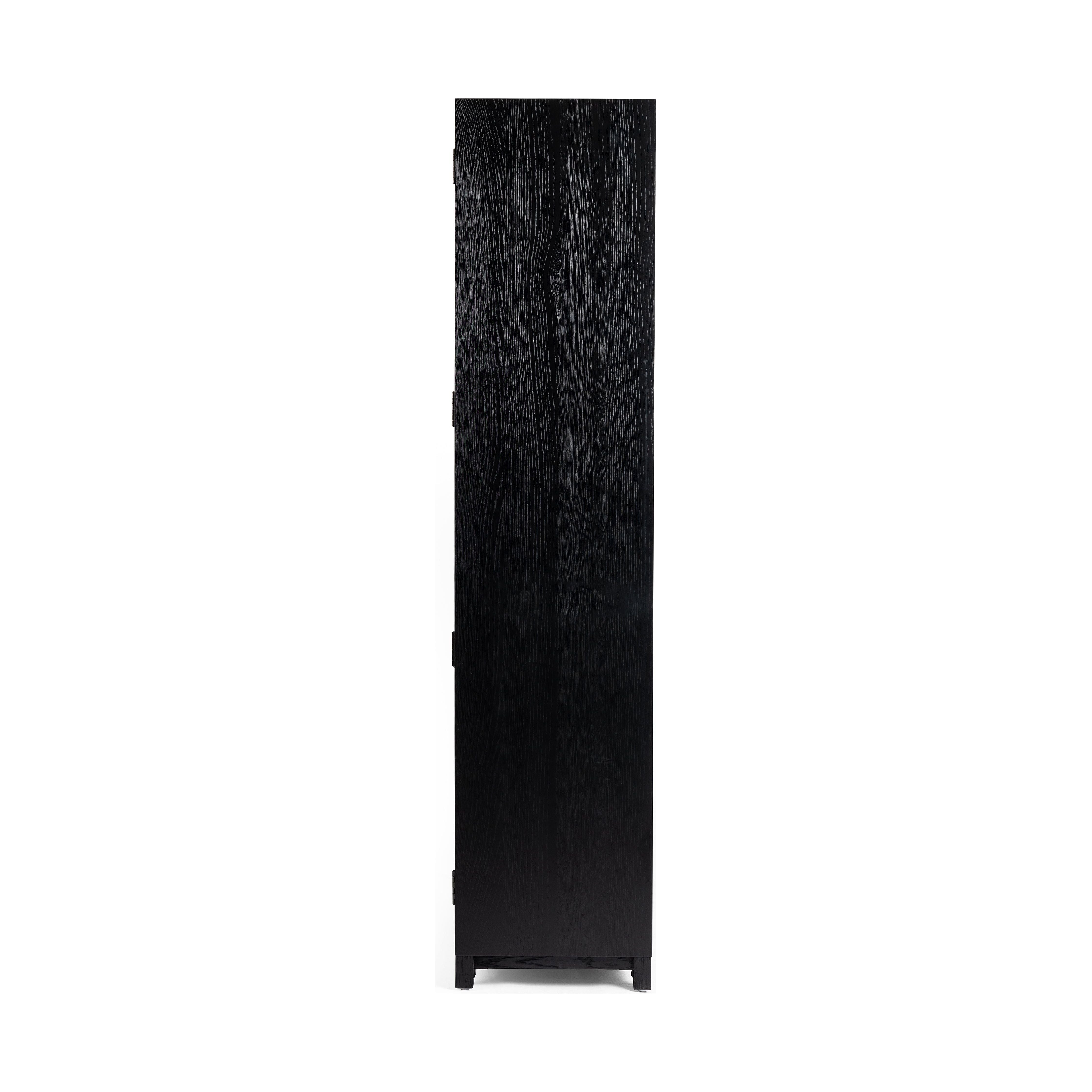 Featuring Millie Matte Black Panel & Glass Door Cabinet by Four Hands at Amethyst Home. Matte black drifted oak frames lighter interior shelving for subtle but striking contrast. Glass doors allow for prized possessions to dazzle on full display while spacious cabinets add out-of-view storage.Overall Dimensions: 47.25"W x 17.75"L x 82.75"H
Collection: IrondaleColors: Drifted Oak S. Amethyst Home provides interior design, new construction, custom furniture, and area rugs in the Portland metro area.