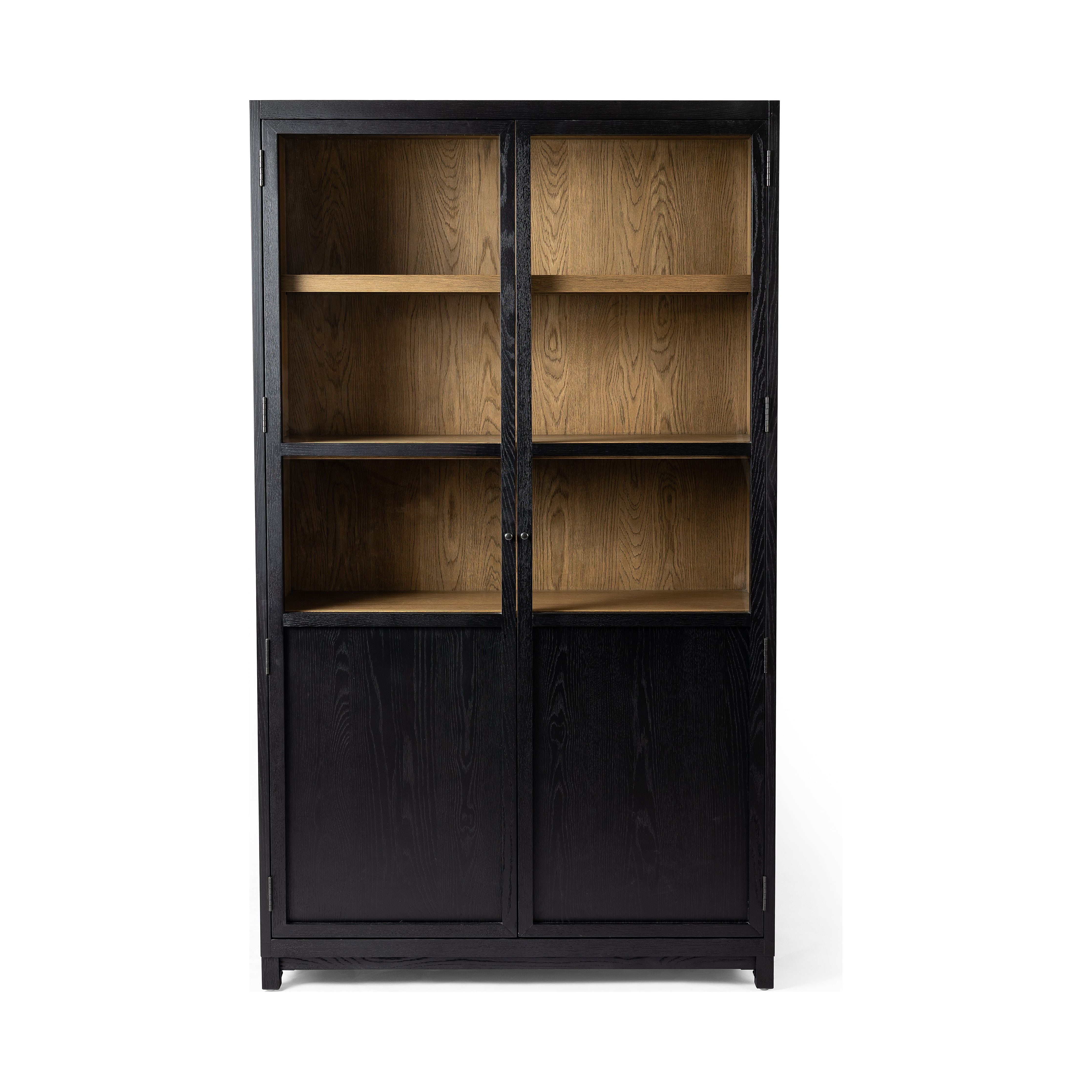 Featuring Millie Matte Black Panel & Glass Door Cabinet by Four Hands at Amethyst Home. Matte black drifted oak frames lighter interior shelving for subtle but striking contrast. Glass doors allow for prized possessions to dazzle on full display while spacious cabinets add out-of-view storage.Overall Dimensions: 47.25"W x 17.75"L x 82.75"H
Collection: IrondaleColors: Drifted Oak. Amethyst Home provides interior design, new construction, custom furniture, and area rugs in the Scottsdale metro area.