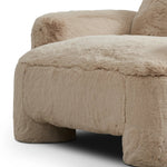 Featuring Mingh Boden Pewter Accent Chair by Four Hands at Amethyst Home. Oversized and modern, this arm chair is a statement piece whether styled alone or with an existing living room setup. The neutral faux fur covering subdues bold arms and cylindrical legs. With spring suspension in the seat cushion and webbed suspension in the back, the piece is designed w. Amethyst Home provides interior design, new home construction design consulting, vintage area rugs, and lighting in the Miami metro area.
