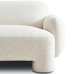 Featuring Mingh Palma Cream Accent Chair by Four Hands at Amethyst Home. Oversized and modern, this arm chair is a statement piece whether styled alone or with an existing living room setup. The cream basketweave covering subdues bold arms and cylindrical legs. With spring suspension in the seat cushion and webbed suspension in the back, the piece is desig. Amethyst Home provides interior design, new home construction design consulting, vintage area rugs, and lighting in the Des Moines metro area.