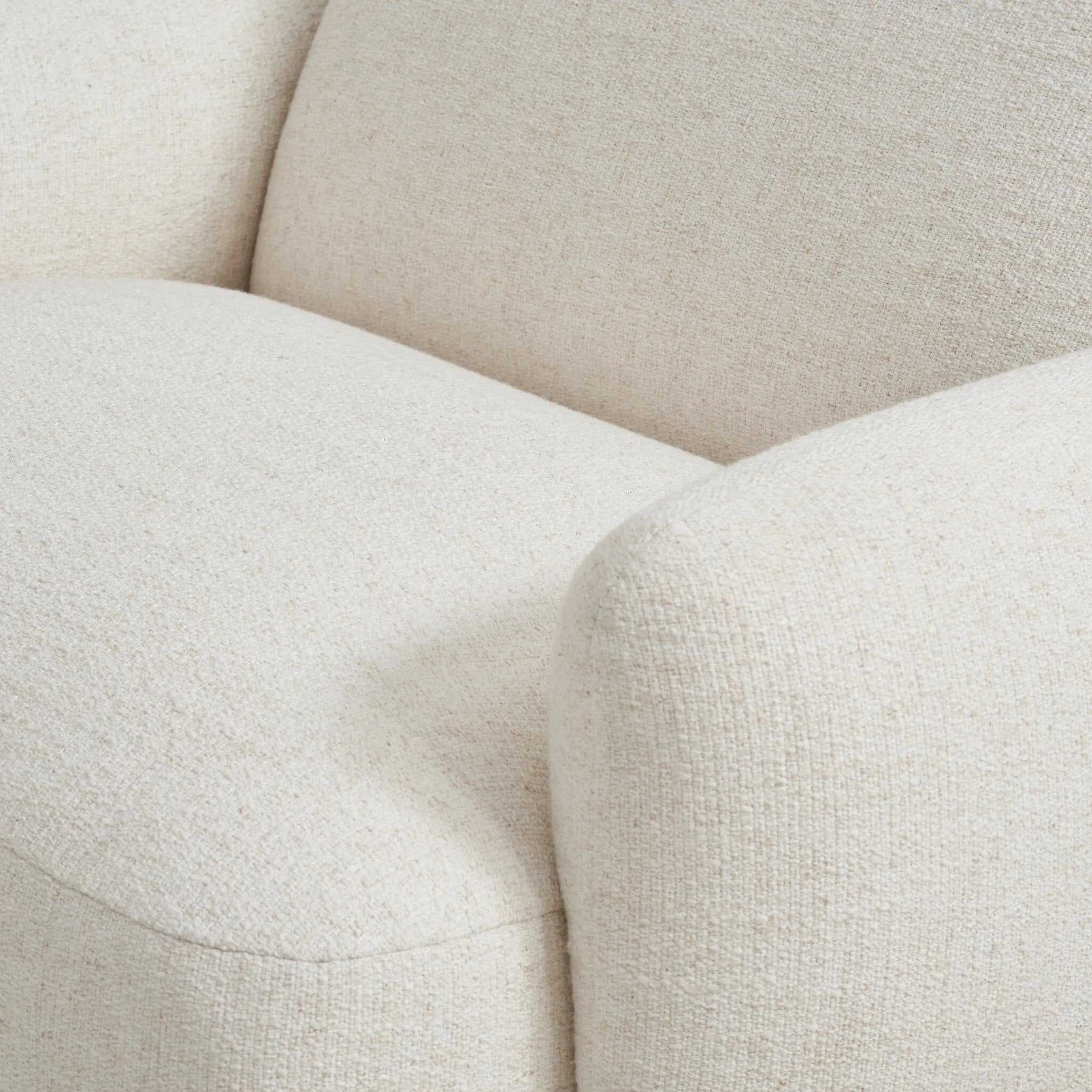 Featuring Mingh Palma Cream Accent Chair by Four Hands at Amethyst Home. Oversized and modern, this arm chair is a statement piece whether styled alone or with an existing living room setup. The cream basketweave covering subdues bold arms and cylindrical legs. With spring suspension in the seat cushion and webbed suspension in the back, the piece is desi. Amethyst Home provides interior design, new home construction design consulting, vintage area rugs, and lighting in the Los Angeles metro area.