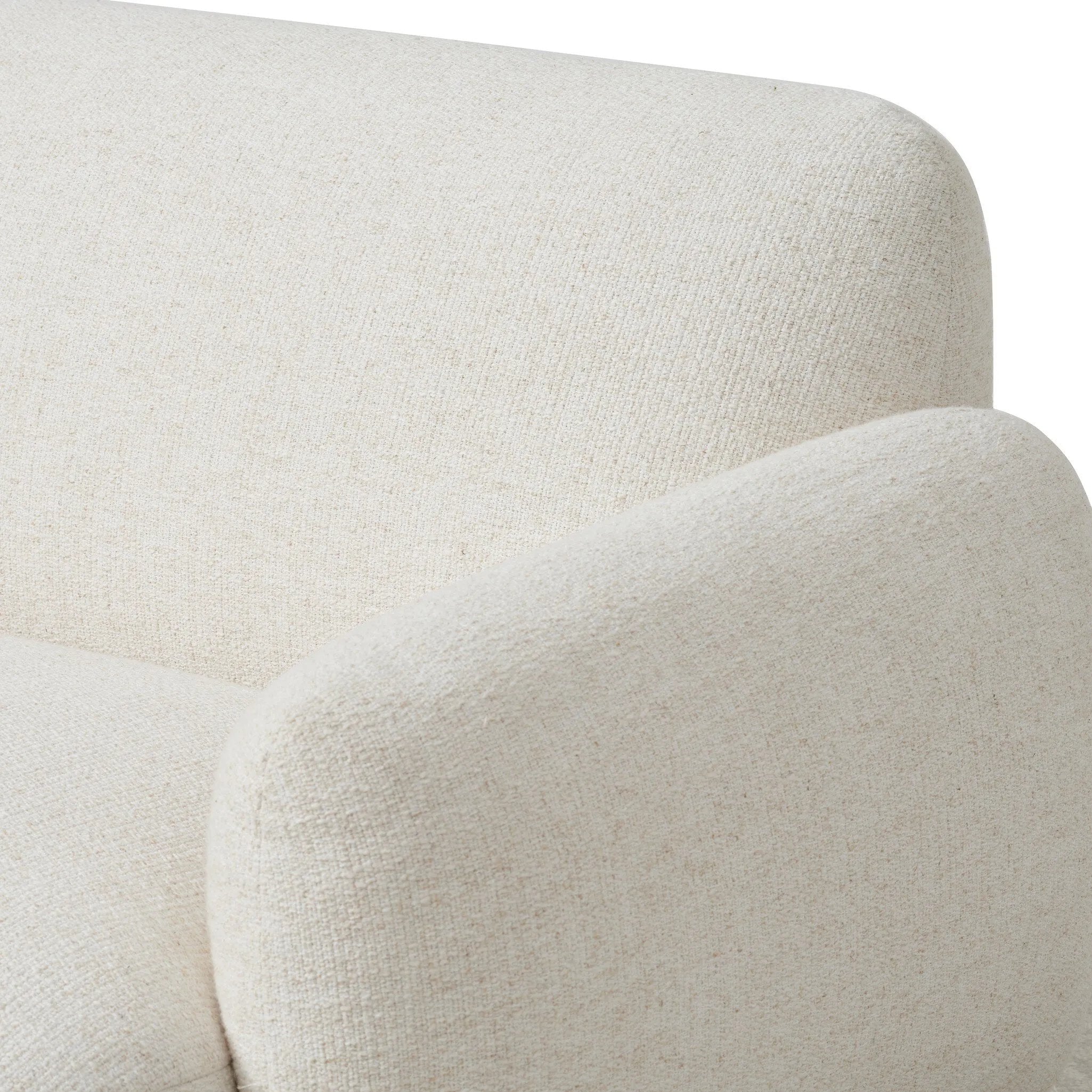 Featuring Mingh Palma Cream Accent Chair by Four Hands at Amethyst Home. Oversized and modern, this arm chair is a statement piece whether styled alone or with an existing living room setup. The cream basketweave covering subdues bold arms and cylindrical legs. With spring suspension in the seat cushion and webbed suspension in the back, the piece is designed w. Amethyst Home provides interior design, new home construction design consulting, vintage area rugs, and lighting in the Omaha metro area.