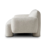 Featuring Mingh Palma Cream Accent Chair by Four Hands at Amethyst Home. Oversized and modern, this arm chair is a statement piece whether styled alone or with an existing living room setup. The cream basketweave covering subdues bold arms and cylindrical legs. With spring suspension in the seat cushion and webbed suspension in the back, the piece is desig. Amethyst Home provides interior design, new home construction design consulting, vintage area rugs, and lighting in the Scottsdale metro area.