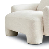 Featuring Mingh Palma Cream Accent Chair by Four Hands at Amethyst Home. Oversized and modern, this arm chair is a statement piece whether styled alone or with an existing living room setup. The cream basketweave covering subdues bold arms and cylindrical legs. With spring suspension in the seat cushion and webbed suspension in the back, the piece is designed w. Amethyst Home provides interior design, new home construction design consulting, vintage area rugs, and lighting in the Tampa metro area.