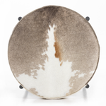 The Nocona Speckled Hide Bar and Counter stool is modern minimalist to a T. Slim and airy, gunmetal-finished iron legs form a cradle-style frame for speckled hide seating, perfectly sized for the counter or bar. Amethyst Home provides interior design, new construction, custom furniture, and rugs for the Dallas metro area.