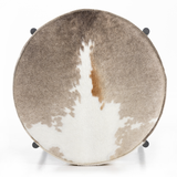 The Nocona Speckled Hide Bar and Counter stool is modern minimalist to a T. Slim and airy, gunmetal-finished iron legs form a cradle-style frame for speckled hide seating, perfectly sized for the counter or bar. Amethyst Home provides interior design, new construction, custom furniture, and rugs for the Dallas metro area.