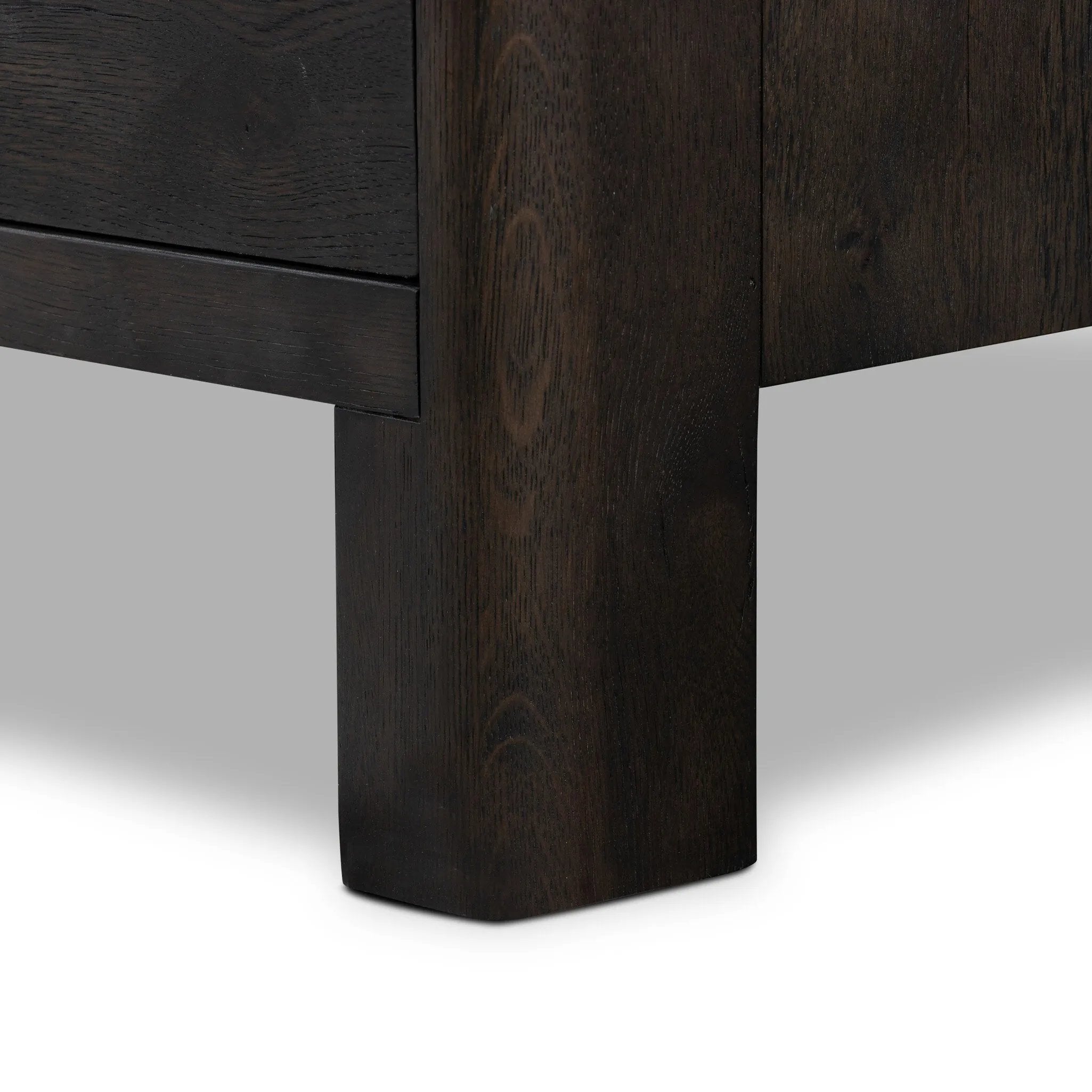 Featuring Noeline Smoked Black Oak Veneer 6 Drawer Dresser by Four Hands at Amethyst Home. Topped with a thick plank of solid oak, this extra-wide dresser blends modern lines and warm character with six roomy drawers, slightly curved corners, and solid square legs. Seamless drawer fronts have a push-latch mechanism. Made from solid oak and veneer in a sm. Amethyst Home provides interior design, new home construction design consulting, vintage area rugs, and lighting in the Laguna Beach metro area.