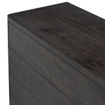 Featuring Noeline Smoked Black Oak Veneer 6 Drawer Dresser by Four Hands at Amethyst Home. Topped with a thick plank of solid oak, this extra-wide dresser blends modern lines and warm character with six roomy drawers, slightly curved corners, and solid square legs. Seamless drawer fronts have a push-latch mechanism. Made from solid oak and veneer in a smo. Amethyst Home provides interior design, new home construction design consulting, vintage area rugs, and lighting in the Los Angeles metro area.