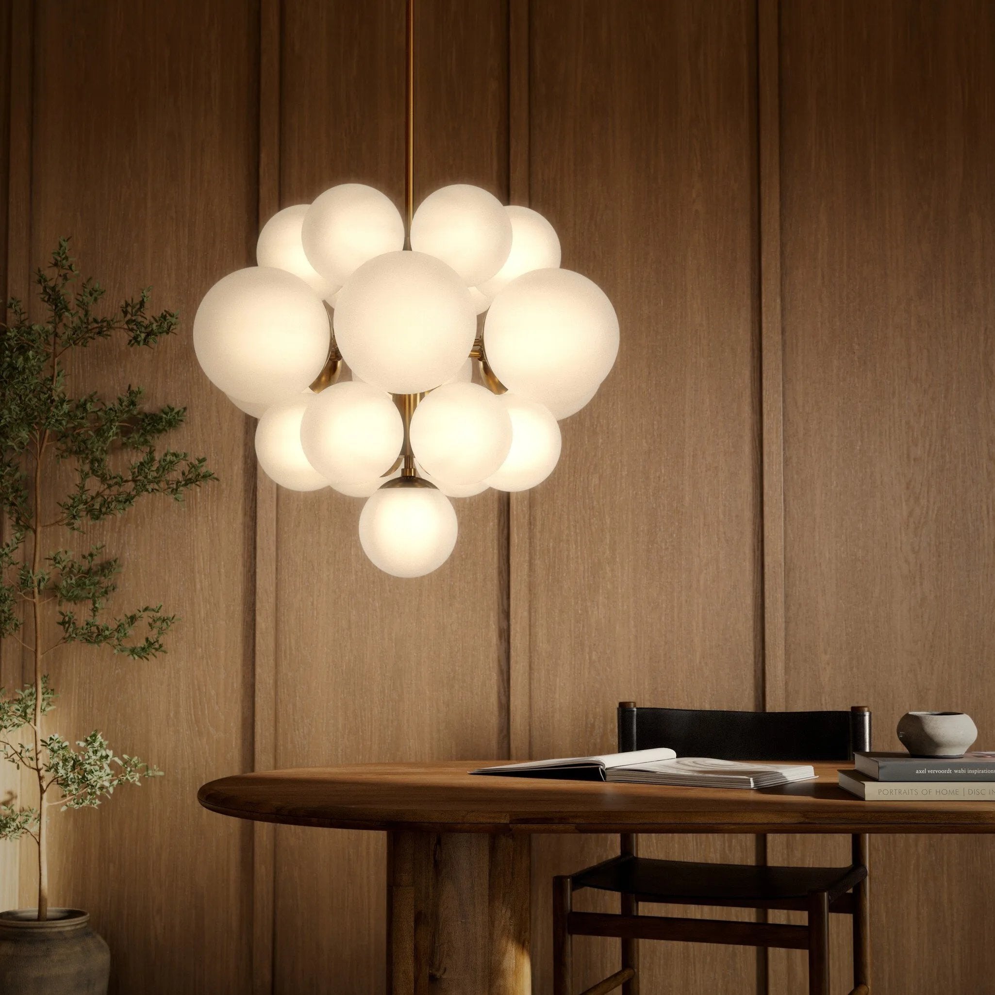 Featuring Nova Burnished Brass Chandelier by Four Hands at Amethyst Home. Marbled glass spheres form an interstellar cluster around a burnished brass frame. Each globe is individually blown, shaped and sculpted by hand through a one-hour process. Brass and glass are 98% recyclable. Designed and sustainably crafted in Poland by Schwung.
Overall Dimensions . Amethyst Home provides interior design, new home construction design consulting, vintage area rugs, and lighting in the Kansas City metro area.