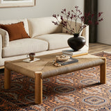 Featuring Olin Light Wash Mahogany Coffee Table by Four Hands at Amethyst Home. The traditional coffee table gets a textural twist. Chunky column legs of light-washed mahogany support a rectangular tabletop of braided sugar palm leaves.
Collection: Grass RootsColors: Light Wash Mahogany ,Natural AgelMaterials: Solid Mahogany ,Sugar PalmOverall Dimensions: 55"W x 35"L x 16.25"H W. Amethyst Home provides interior design, new construction, custom furniture, and area rugs in the Scottsdale metro area.