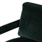 Work some color into your mix with low, structured seating upholstered in an emerald performance fabric â€“ all atop a 360-degree swivel. Performance fabrics are specially created to withstand spills, stains, high traffic and wear, ensuring long-term comfort and unmatched durability. Amethyst Home provides interior design, new construction, custom furniture, and area rugs in the Charlotte metro area.