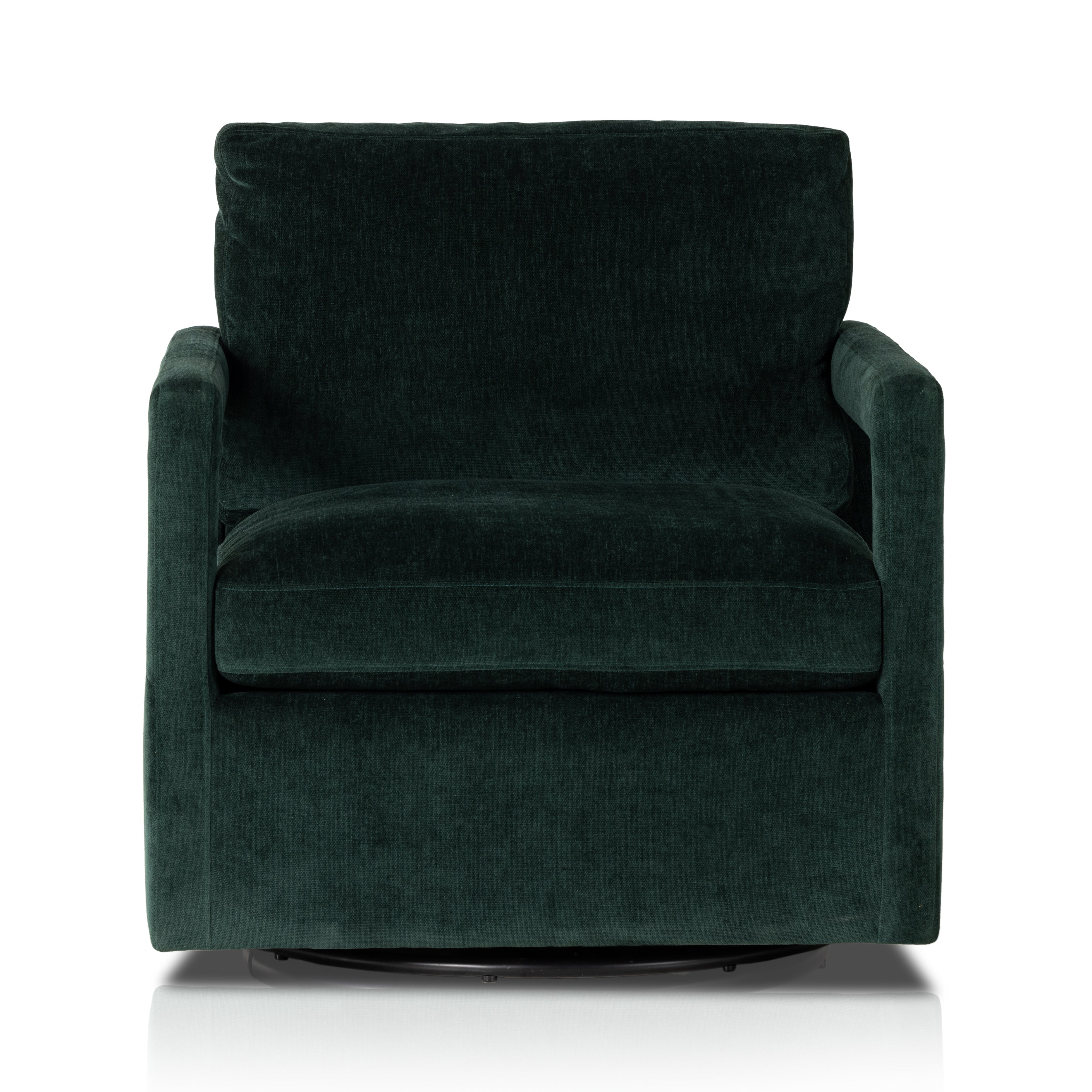 Work some color into your mix with low, structured seating upholstered in an emerald performance fabric â€“ all atop a 360-degree swivel. Performance fabrics are specially created to withstand spills, stains, high traffic and wear, ensuring long-term comfort and unmatched durability. Amethyst Home provides interior design, new construction, custom furniture, and area rugs in the Winter Garden metro area.