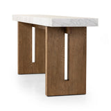 Featuring Olympia White Carrera Marble Console Table by Four Hands at Amethyst Home. Structured and geometric, an open-style console table pairs smoked oak veneer with white marble, for a sophisticated material mix.Collection: HughesColors: White Carrera Marble ,Smoked Oak VeneerMaterials: Carrara Solid ,Thick Oak Veneer ,Poplar Plywood Weight: 240.3 lbs. Amethyst Home provides interior design, new home construction design consulting, vintage area rugs, and lighting in the Charlotte metro area.