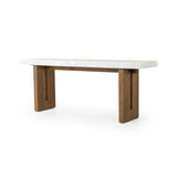 Featuring Olympia White Carrera Marble Console Table by Four Hands at Amethyst Home. Structured and geometric, an open-style console table pairs smoked oak veneer with white marble, for a sophisticated material mix.Collection: HughesColors: White Carrera Marble ,Smoked Oak VeneerMaterials: Carrara Solid ,Thick Oak Veneer ,Poplar Plywood Weight: 240.3 lb. Amethyst Home provides interior design, new home construction design consulting, vintage area rugs, and lighting in the Newport Beach metro area.