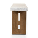 Featuring Olympia White Carrera Marble Console Table by Four Hands at Amethyst Home. Structured and geometric, an open-style console table pairs smoked oak veneer with white marble, for a sophisticated material mix.Collection: HughesColors: White Carrera Marble ,Smoked Oak VeneerMaterials: Carrara Solid ,Thick Oak Veneer ,Poplar Plywood Weight: 240.3 lbs. Amethyst Home provides interior design, new home construction design consulting, vintage area rugs, and lighting in the Omaha metro area.