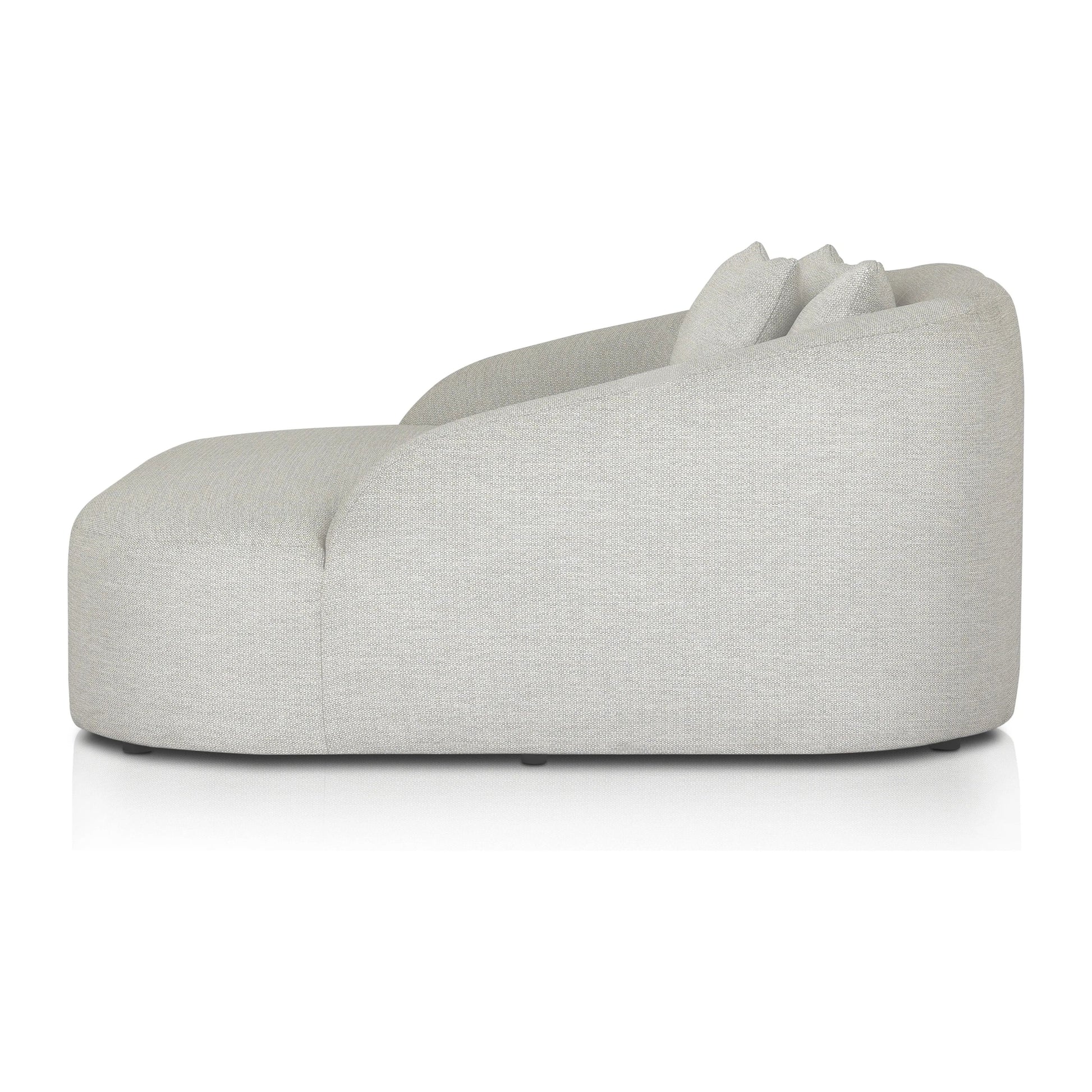 U-shaped and spacious, this fully upholstered outdoor daybed invites you to lounge. Sink-in cushioning and three knife-edge throw pillows offer additional comfort. Cover or store indoors during inclement weather and when not in use.Collection: Solan Amethyst Home provides interior design, new home construction design consulting, vintage area rugs, and lighting in the Des Moines metro area.