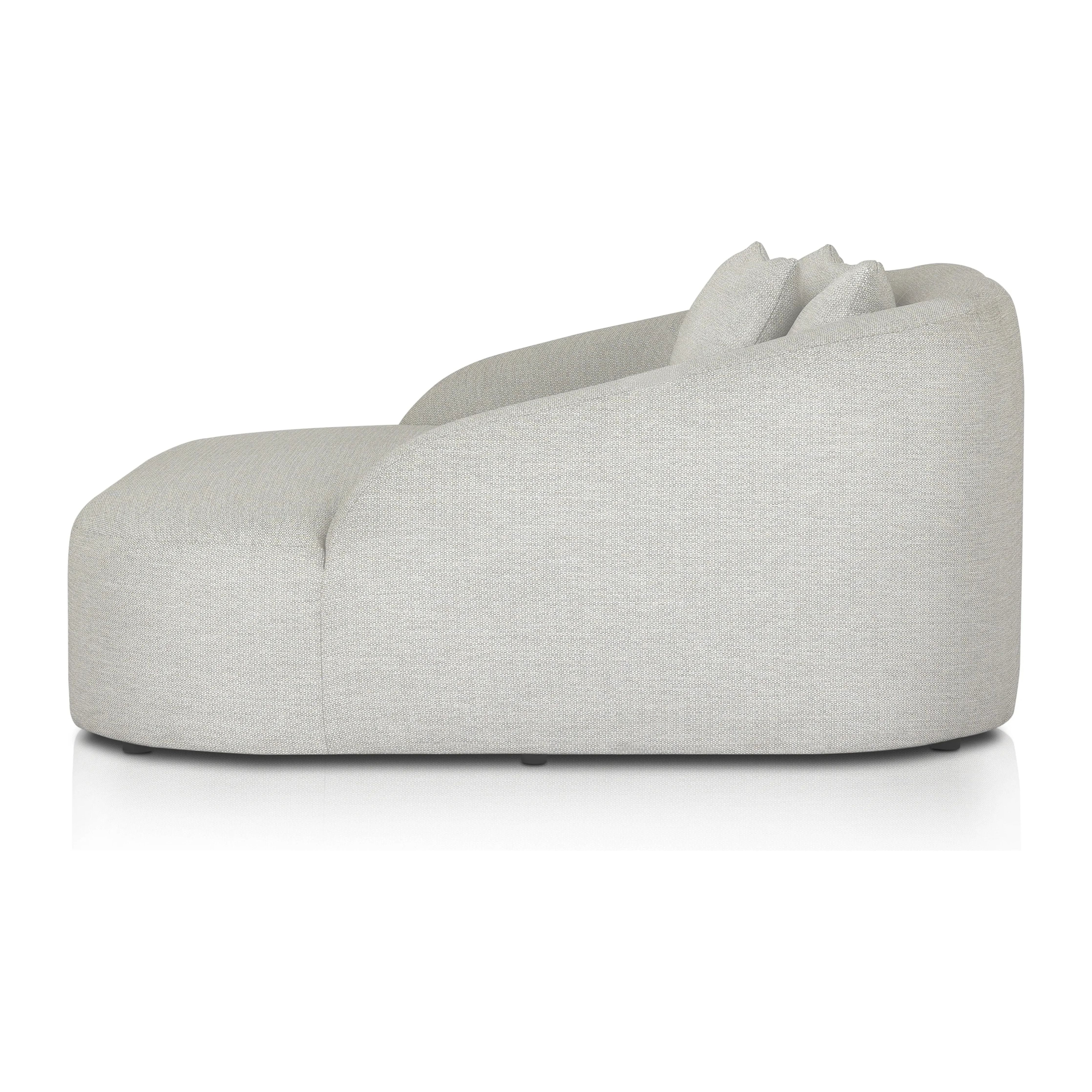 U-shaped and spacious, this fully upholstered outdoor daybed invites you to lounge. Sink-in cushioning and three knife-edge throw pillows offer additional comfort. Cover or store indoors during inclement weather and when not in use.Collection: Solan Amethyst Home provides interior design, new home construction design consulting, vintage area rugs, and lighting in the Des Moines metro area.