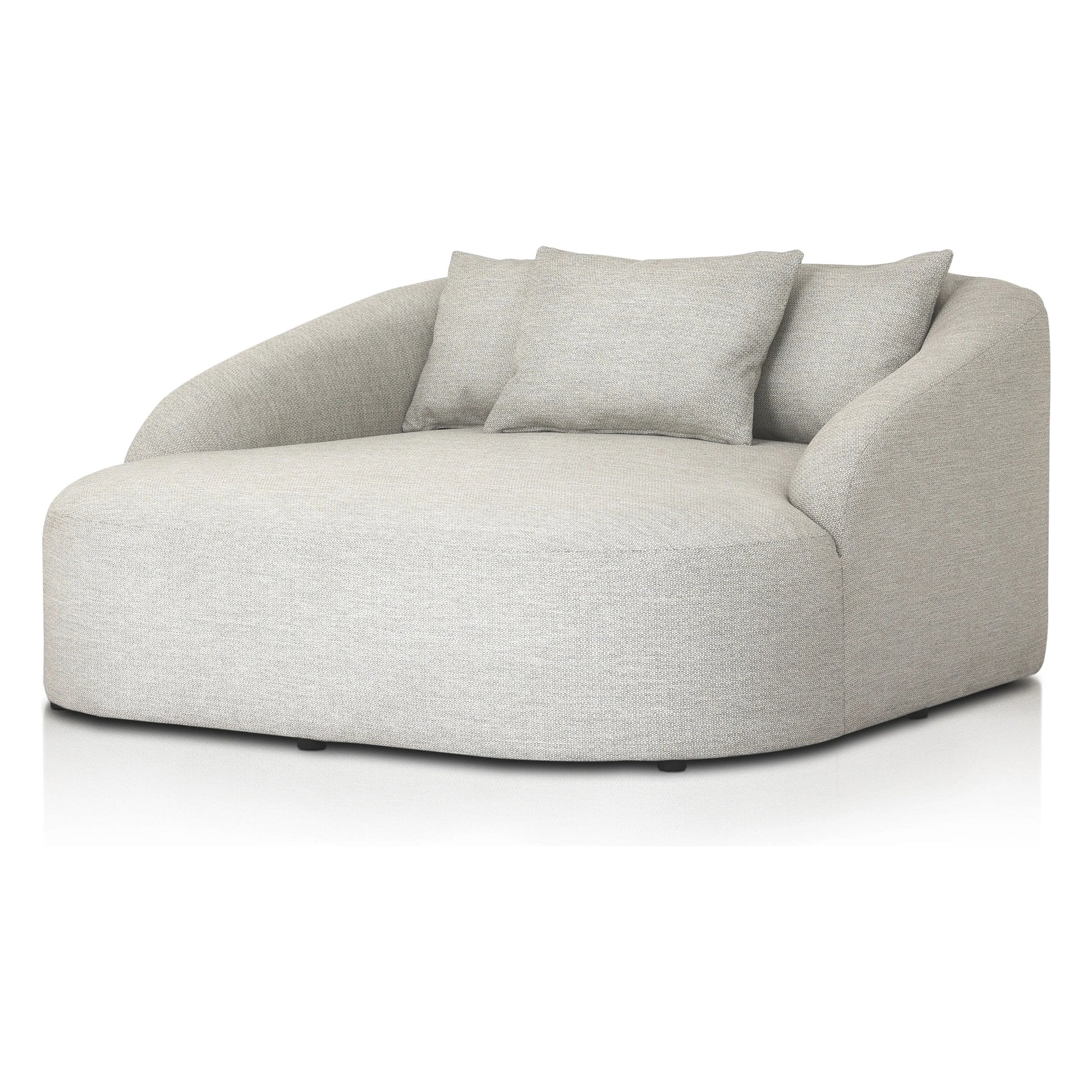 U-shaped and spacious, this fully upholstered outdoor daybed invites you to lounge. Sink-in cushioning and three knife-edge throw pillows offer additional comfort. Cover or store indoors during inclement weather and when not in use.Collection: Solan Amethyst Home provides interior design, new home construction design consulting, vintage area rugs, and lighting in the Omaha metro area.