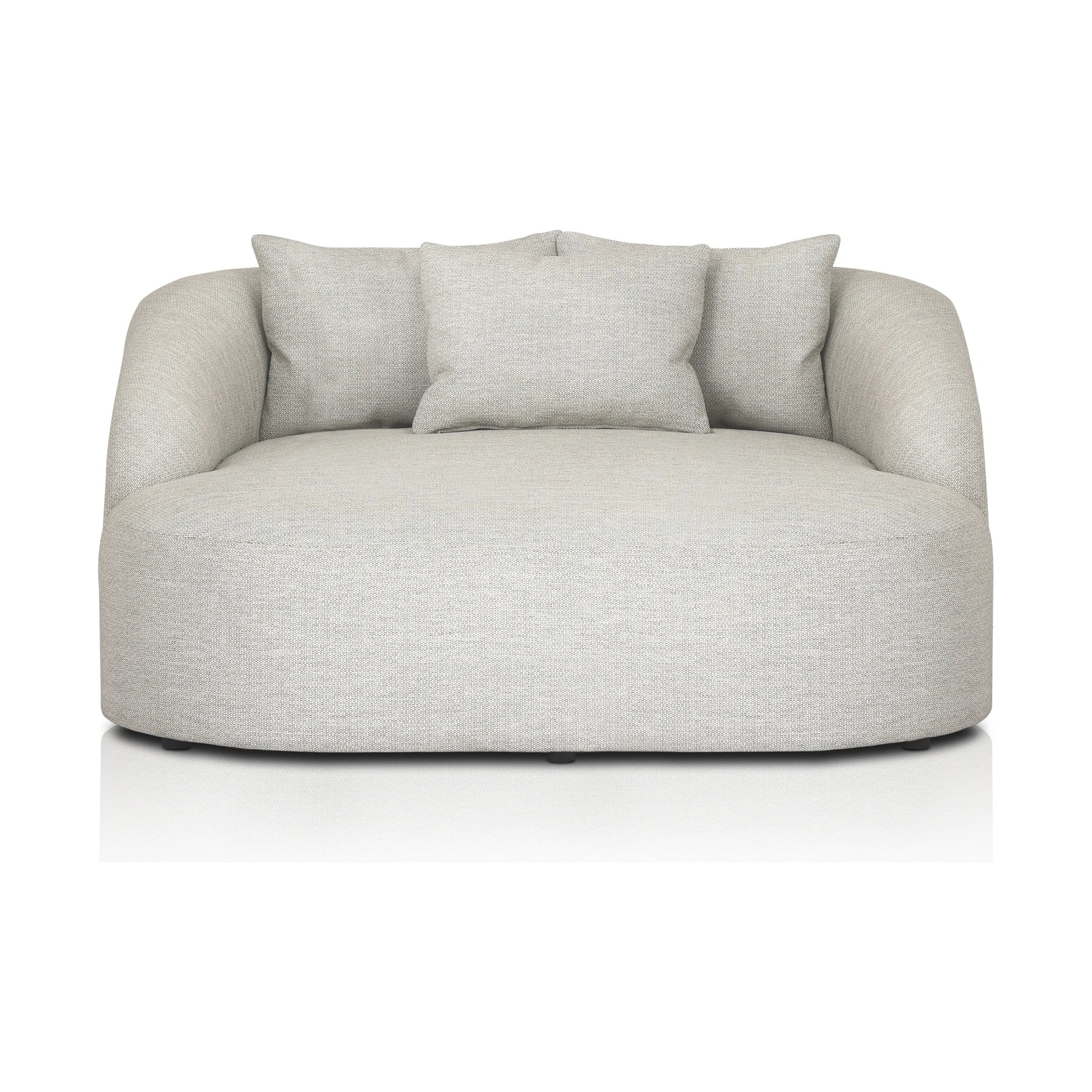 U-shaped and spacious, this fully upholstered outdoor daybed invites you to lounge. Sink-in cushioning and three knife-edge throw pillows offer additional comfort. Cover or store indoors during inclement weather and when not in use.Collection: Solan Amethyst Home provides interior design, new home construction design consulting, vintage area rugs, and lighting in the San Diego metro area.
