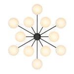 Matte glass spheres seem to extend and reach across smooth brass rods. Each globe is individually blown, shaped and sculpted by hand through a one-hour process. Matte globes are specially manufactured to evenly diffuse light. Amethyst Home provides interior design, new home construction design consulting, vintage area rugs, and lighting in the Scottsdale metro area.