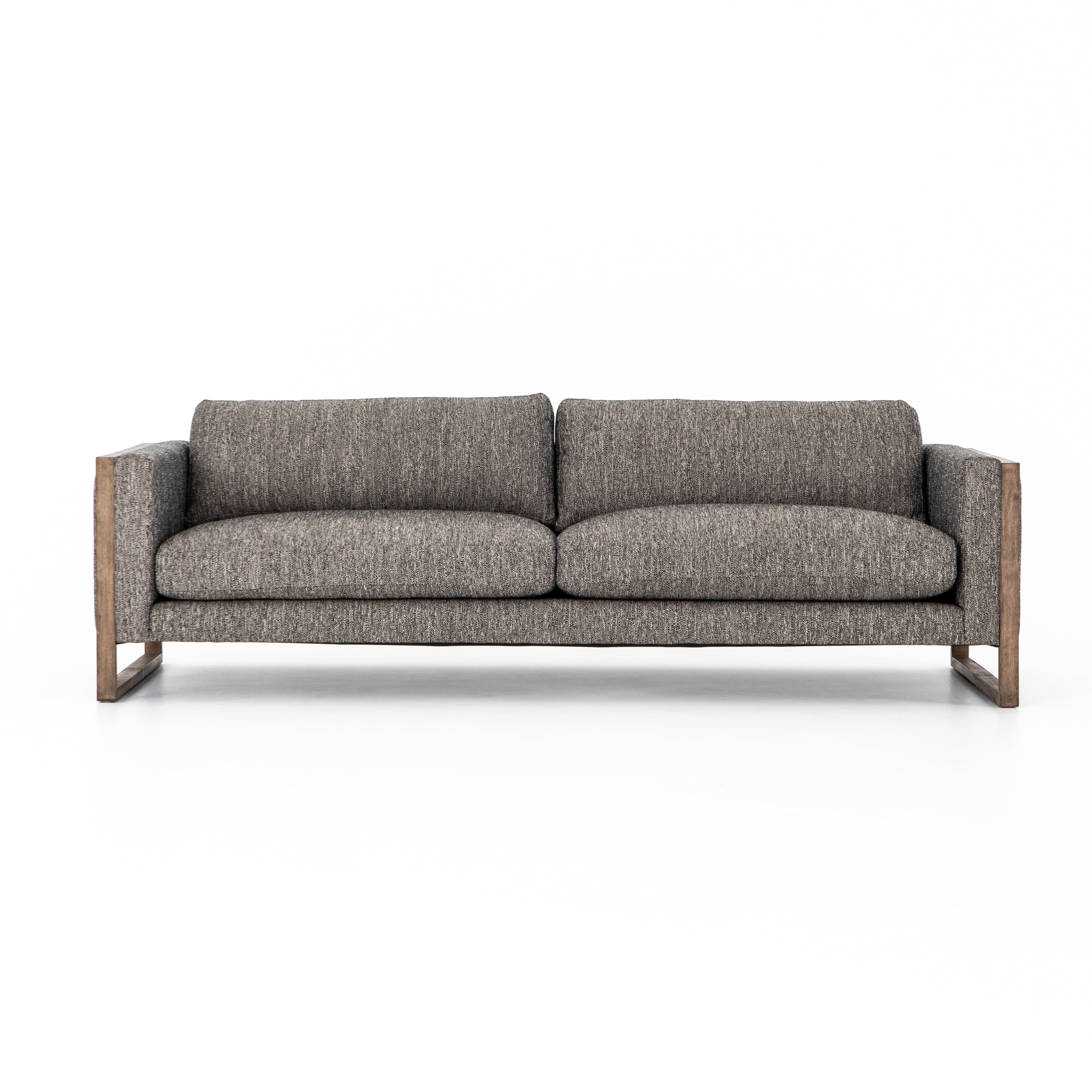 Crisp, clean comfort. Charcoal-colored upholstery of performance grade cradles within an exposed parawood frame, for detail-driven contrast. Performance fabrics are specially created to withstand spills, stains, high traffic and wear, ensuring long-term comfort and unmatched durability. Amethyst Home provides interior design, new construction, custom furniture, and area rugs in the Omaha metro area.