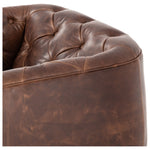 Featuring Paul Raleigh Cigar Swivel Chair by Four Hands at Amethyst Home. Old English-inspired top-grain leather is finished with a soft hand for a vintage, lived-in look on this traditionally inspired chair. Handcrafted in Italy, the richness of this distinctive, full-bodied leather develops an even-richer patina over time. Button tufting texturizes a comfortably curved back and si. Amethyst Home provides interior design, new construction, custom furniture, and area rugs in the Dallas metro area.