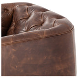 Old English-inspired top-grain leather is finished with a soft hand for a vintage, lived-in look on this traditionally inspired chair. Handcrafted in Italy, the richness of this distinctive, full-bodied leather develops an even-richer patina over time. Button tufting texturizes a comfortably curved back and sides, while a 360-degree swivel modernizes the whole look. Amethyst Home provides interior design, new construction, custom furniture, and area rugs in the Dallas metro area.