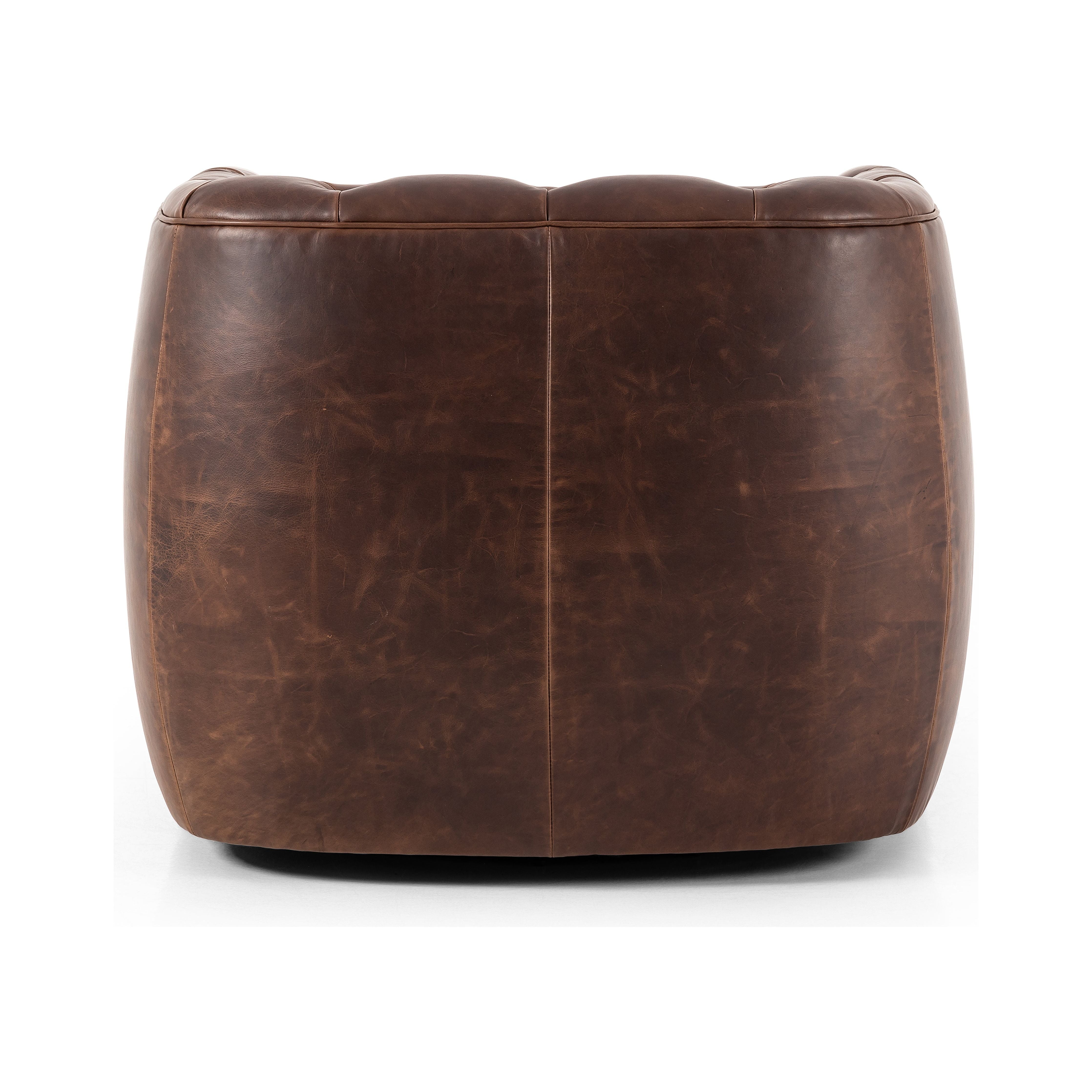 Featuring Paul Raleigh Cigar Swivel Chair by Four Hands at Amethyst Home. Old English-inspired top-grain leather is finished with a soft hand for a vintage, lived-in look on this traditionally inspired chair. Handcrafted in Italy, the richness of this distinctive, full-bodied leather develops an even-richer patina over time. Button tufting texturizes a comfortably curved back. Amethyst Home provides interior design, new construction, custom furniture, and area rugs in the Newport Beach metro area.