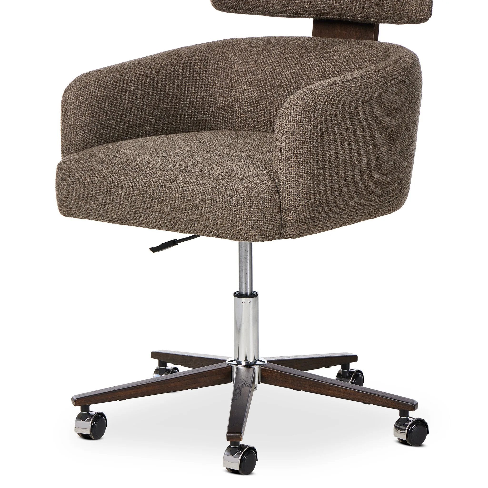 Featuring Rei Gibson Mink Desk Desk Chair by Four Hands at Amethyst Home. A high, curved back and plush high-performance fabric seat cradle you in comfort. Performance fabrics are specially created to withstand spills, stains, high traffic, and wear, ensuring long-term comfort and unmatched durability. Height adjustable with a 360-degree swivel.
Overall Dimensi. Amethyst Home provides interior design, new home construction design consulting, vintage area rugs, and lighting in the Omaha metro area.