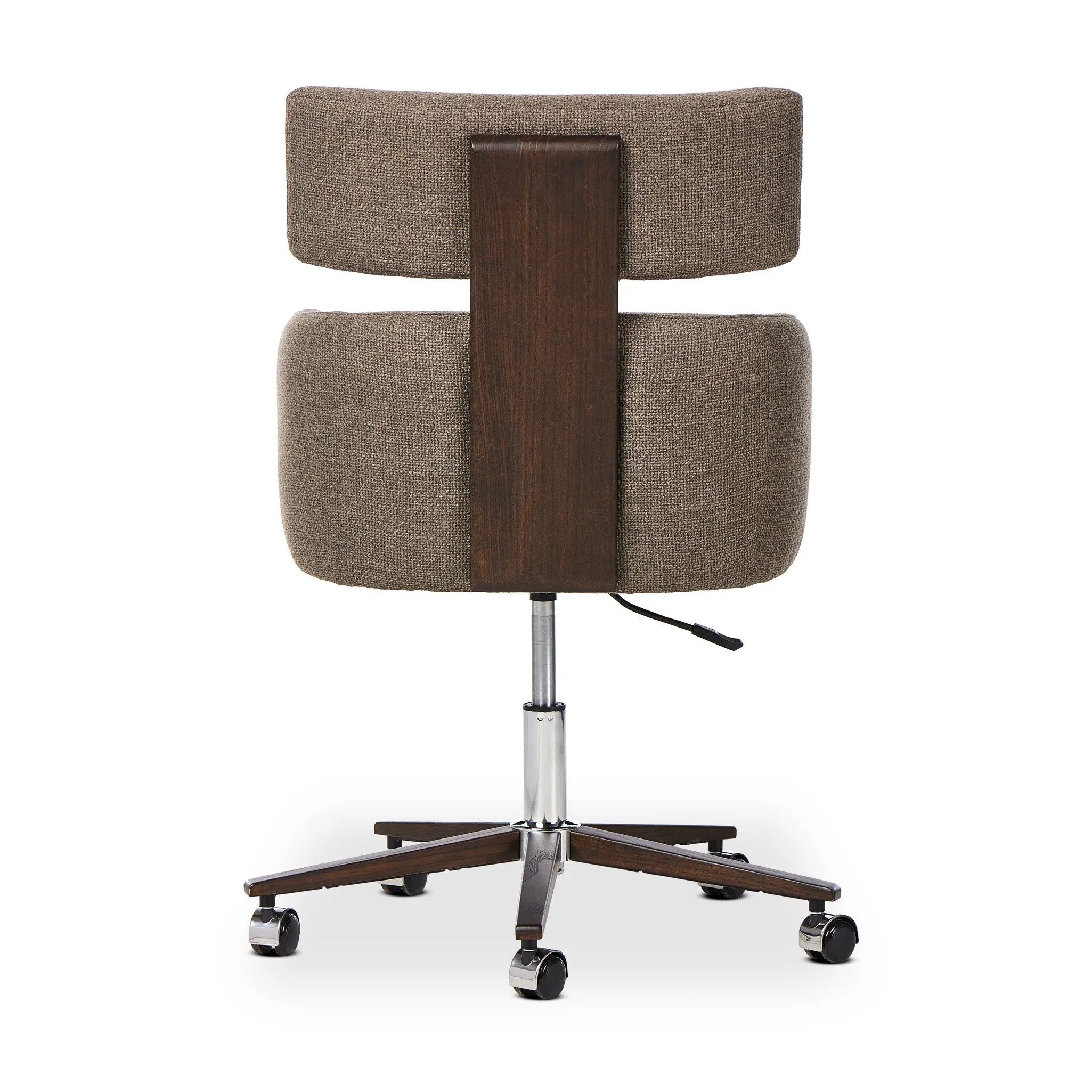Featuring Rei Gibson Mink Desk Desk Chair by Four Hands at Amethyst Home. A high, curved back and plush high-performance fabric seat cradle you in comfort. Performance fabrics are specially created to withstand spills, stains, high traffic, and wear, ensuring long-term comfort and unmatched durability. Height adjustable with a 360-degree swivel.
Overall Dim. Amethyst Home provides interior design, new home construction design consulting, vintage area rugs, and lighting in the San Diego metro area.
