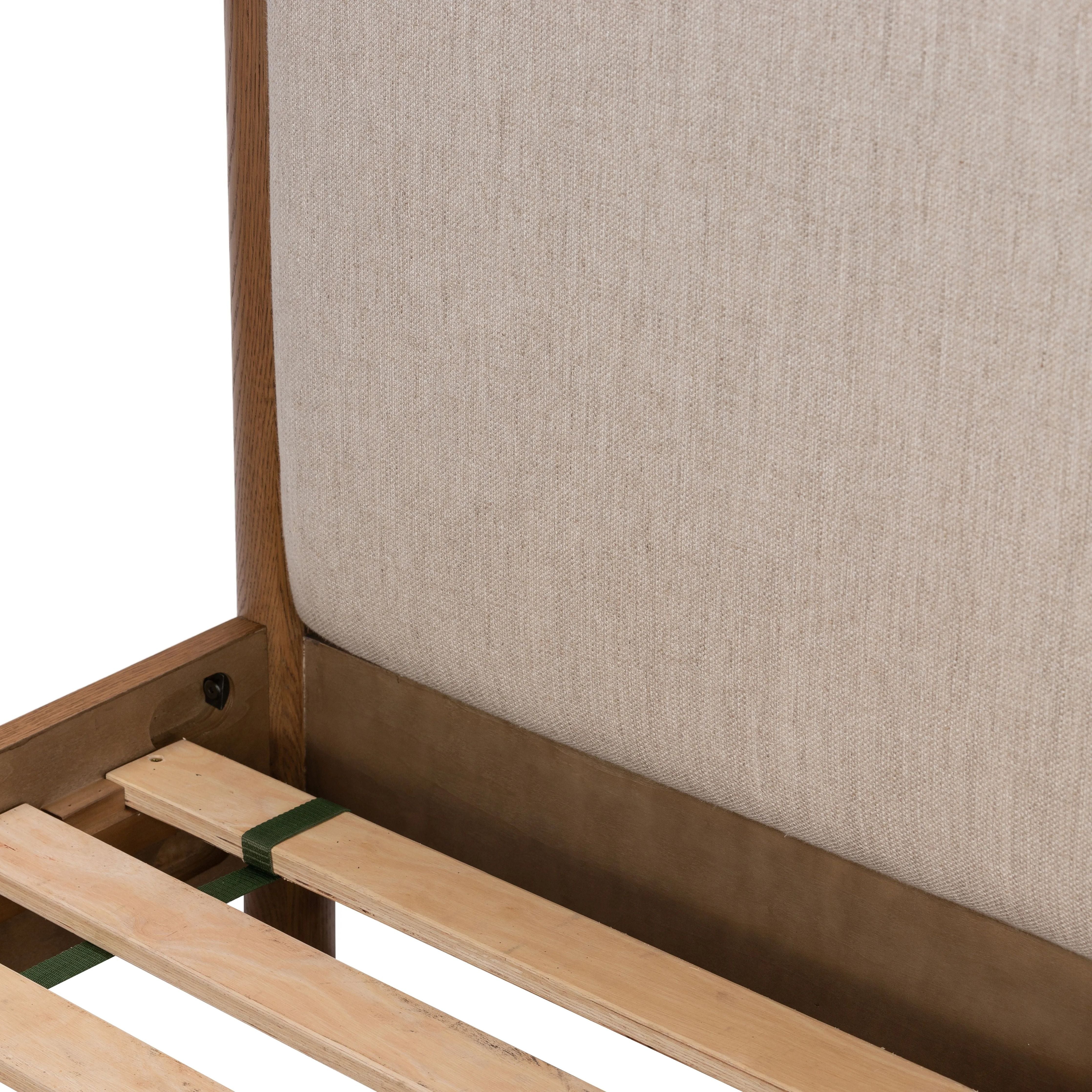 Featuring Roark Essence Natural-Queen Bed by Four Hands at Amethyst Home. Rounded, chunky dowel legs in an amber oak finish frame the neutral, linen-like upholstered headboard of this bed frame.
Collection: BoltonColors: Essence Natural ,Amber Oak ,Amber Oak VeneerMaterials: 49Vi,22Li,18Pl,11Co ,Solid Oak ,Thick Oak VeneerOverall Dimensions: 64.25"W x 86"L x 4. Amethyst Home provides interior design, new home construction design consulting, vintage area rugs, and lighting in the Boston metro area.