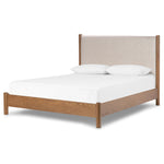 Featuring Roark Essence Natural-Queen Bed by Four Hands at Amethyst Home. Rounded, chunky dowel legs in an amber oak finish frame the neutral, linen-like upholstered headboard of this bed frame.
Collection: BoltonColors: Essence Natural ,Amber Oak ,Amber Oak VeneerMaterials: 49Vi,22Li,18Pl,11Co ,Solid Oak ,Thick Oak VeneerOverall Dimensions: 64.25"W x 86". Amethyst Home provides interior design, new home construction design consulting, vintage area rugs, and lighting in the Los Angeles metro area.