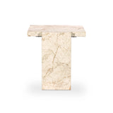 Solid marble sheets are laminated to create cubed cradle bases for a thick-cut tabletop. Heavy veining and natural swirls speak to the nature of marble, with each piece being entirely unique.Collection: Elemen Amethyst Home provides interior design, new home construction design consulting, vintage area rugs, and lighting in the Tampa metro area.