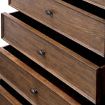 Featuring Russ Aged Oak Tall Dresser by Four Hands at Amethyst Home. Like an heirloom tallboy with six drawers, this aged oak dresser has room for it all. Detailed with an overhang surface, carved edges top to bottom, angled legs and oval drawer pulls finished in dark gunmetal.
Overall Dimensions: 21.0" L x 39.0 " W x 53.0" H
Collection: BoltonColors: Ag. Amethyst Home provides interior design, new home construction design consulting, vintage area rugs, and lighting in the Laguna Beach metro area.