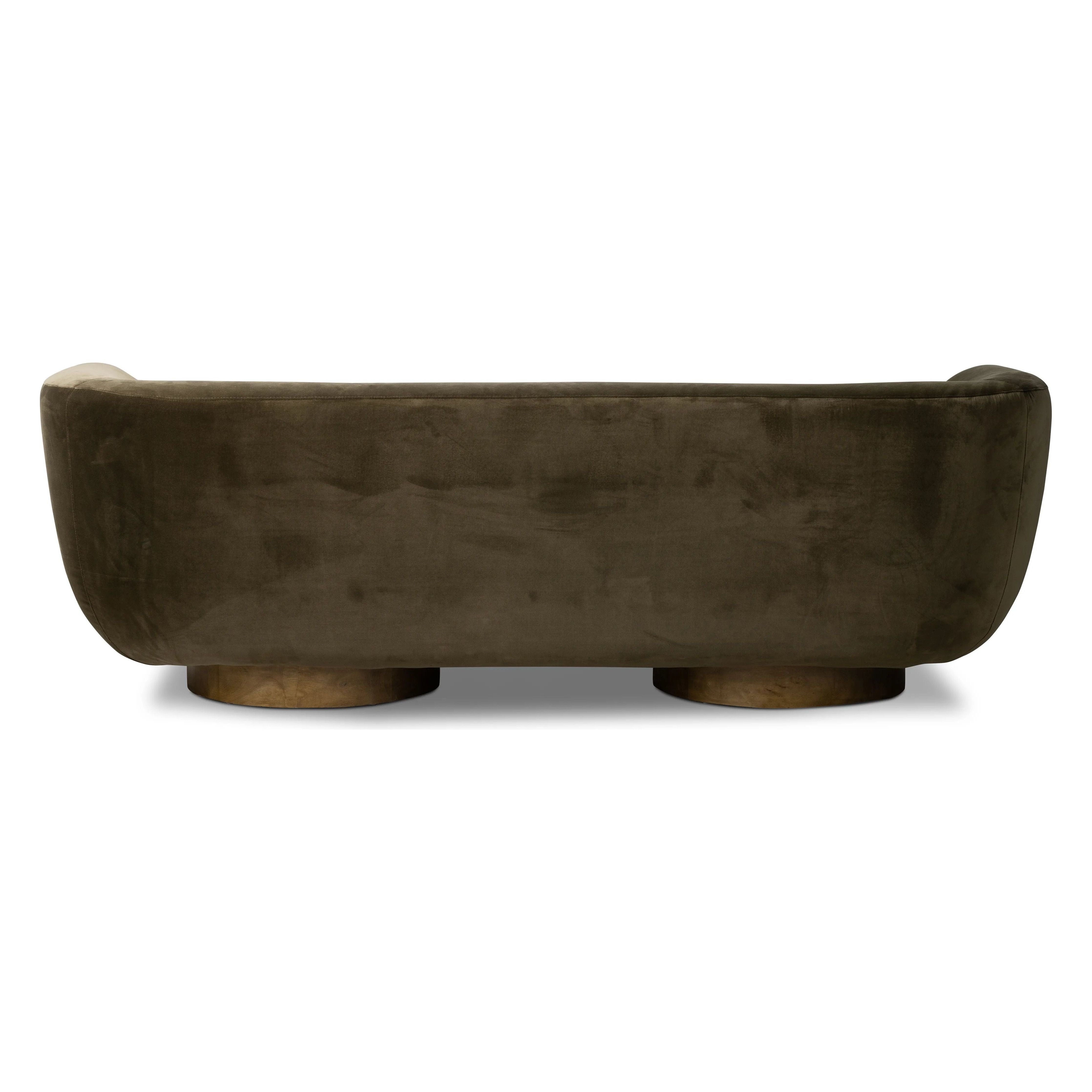 Featuring Sabine 87"-Surrey Olive Sofa by Four Hands at Amethyst Home. Get comfortable on this velvety cotton-blend sofa, complete with tight tailoring and rounded corners. Column-like parawood legs are finished in a weathered sepia hue.Overall Dimensions: 35.75"W x 87"L x 28"H
Collection: EastonColors: Surrey Olive ,Weathered SepiaMaterials: 76.8% Co, 23.2% P. Amethyst Home provides interior design, new home construction design consulting, vintage area rugs, and lighting in the Boston metro area.