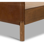 Solid ash framing and heirloom leather panel details craft this safari-inspired bed frame. Sourced from one of the oldest family-owned tanneries in Italyâ€™s Bassano del Grappa, our heirloom leather covering is salvaged and processed from upcycled hides featuring an abundance of natural markings, scars and color variations. Amethyst Home provides interior design, new home construction design consulting, vintage area rugs, and lighting in the Dallas metro area.