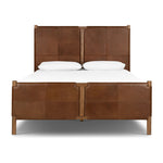 Solid ash framing and heirloom leather panel details craft this safari-inspired bed frame. Sourced from one of the oldest family-owned tanneries in Italyâ€™s Bassano del Grappa, our heirloom leather covering is salvaged and processed from upcycled hides featuring an abundance of natural markings, scars and color variations. Amethyst Home provides interior design, new home construction design consulting, vintage area rugs, and lighting in the Houston metro area.