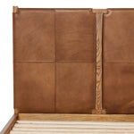 Solid ash framing and heirloom leather panel details craft this safari-inspired bed frame. Sourced from one of the oldest family-owned tanneries in Italyâ€™s Bassano del Grappa, our heirloom leather covering is salvaged and processed from upcycled hides featuring an abundance of natural markings, scars and color variations. Amethyst Home provides interior design, new home construction design consulting, vintage area rugs, and lighting in the Nashville metro area.