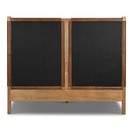 Solid ash framing and heirloom leather panel details craft this safari-inspired bed frame. Sourced from one of the oldest family-owned tanneries in Italyâ€™s Bassano del Grappa, our heirloom leather covering is salvaged and processed from upcycled hides featuring an abundance of natural markings, scars and color variations. Amethyst Home provides interior design, new home construction design consulting, vintage area rugs, and lighting in the San Diego metro area.