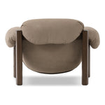 Featuring Samena Nubuck Sand Chair by Four Hands at Amethyst Home. A cozy spot for lounging and curling up with a good book. This statement-making chair features large overflowing cushioning that wraps around the arms and back. Designed with S spring construction and a solid oak frame. Upholstered in a smooth sueded leather with contrasting sling seating stra. Amethyst Home provides interior design, new home construction design consulting, vintage area rugs, and lighting in the Houston metro area.