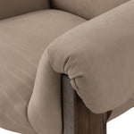Featuring Samena Nubuck Sand Chair by Four Hands at Amethyst Home. A cozy spot for lounging and curling up with a good book. This statement-making chair features large overflowing cushioning that wraps around the arms and back. Designed with S spring construction and a solid oak frame. Upholstered in a smooth sueded leather with contrasting sling seating strap . Amethyst Home provides interior design, new home construction design consulting, vintage area rugs, and lighting in the Miami metro area.